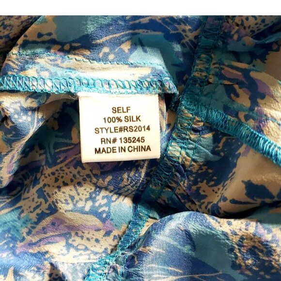 Rieley Blue Tan Paperbag Ruffle Shorts 100% Silk Feminine Summer - Picture 4 of 5